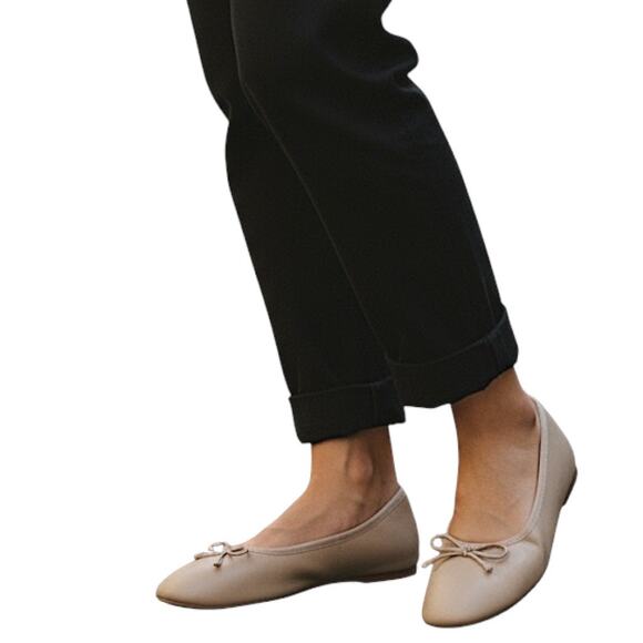 Mango MNG Leather Ballet Flats with Bow Detail Beige Size 38/US 7.5 - Picture 1 of 12